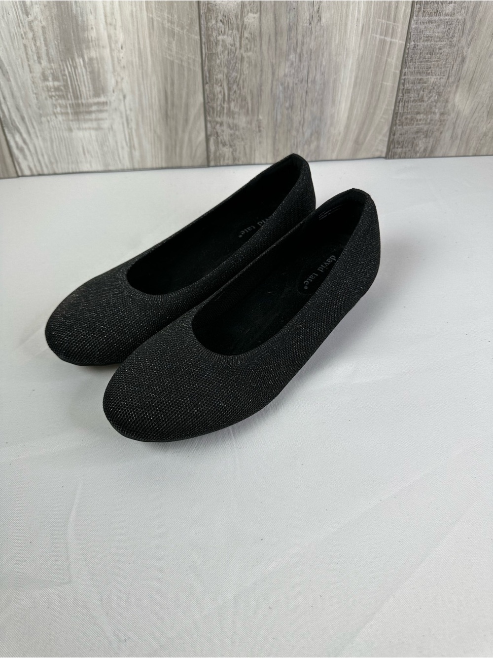 David Tate Black Knit Round-Toe Slip-On Flats